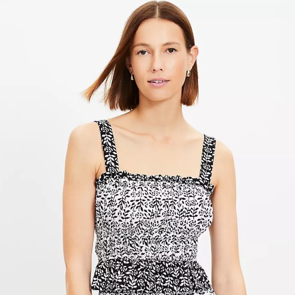 NWT Black & White Smocked Tank - Ann Taylor LOFT Small